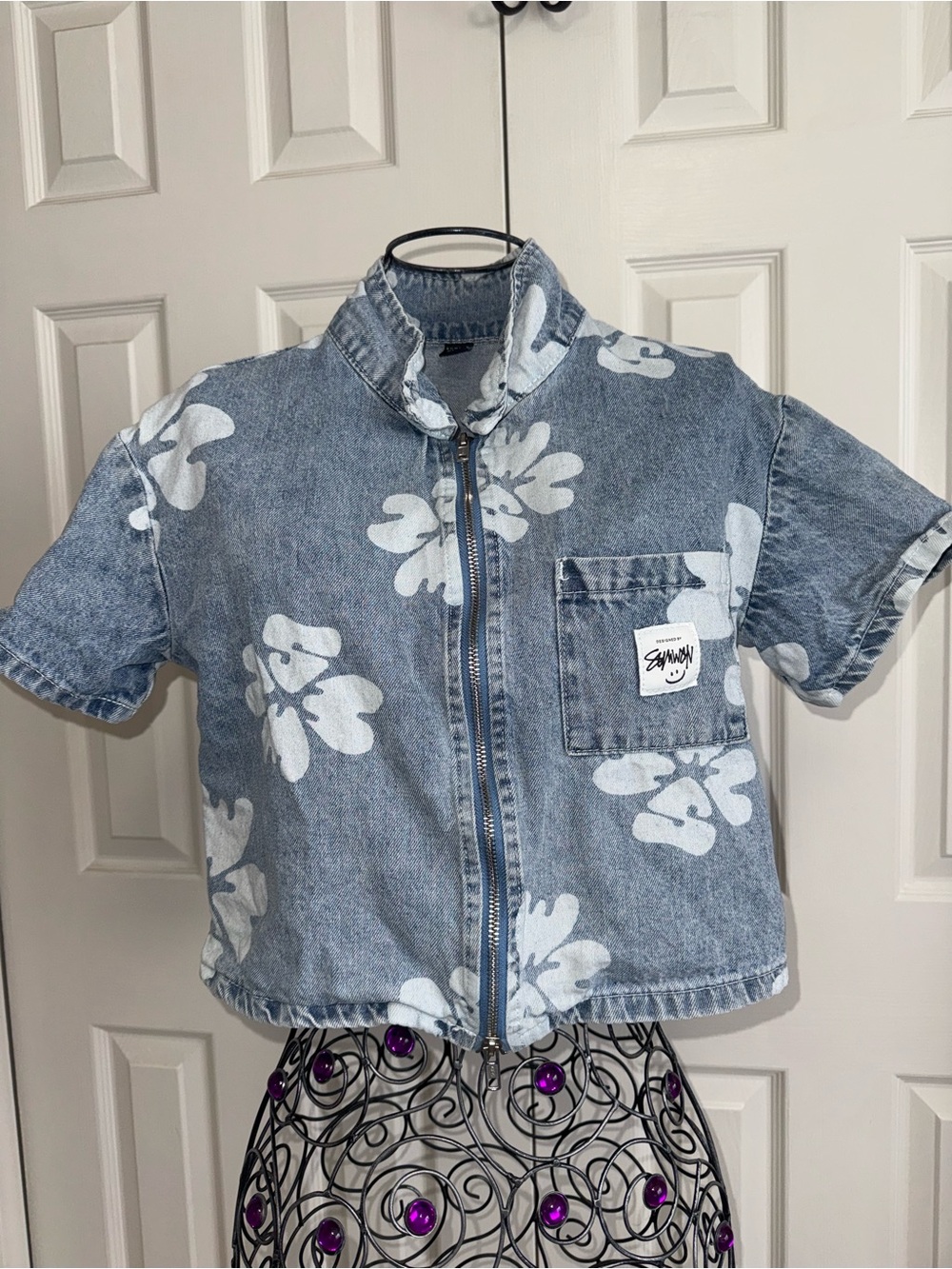 SUMWON floral print zip up crop shirt/jacket  streetwear. 10 Y